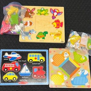Melissa & Doug Animal & Vehicle Shape Puzzle Bundle - Colorful Kids Toys